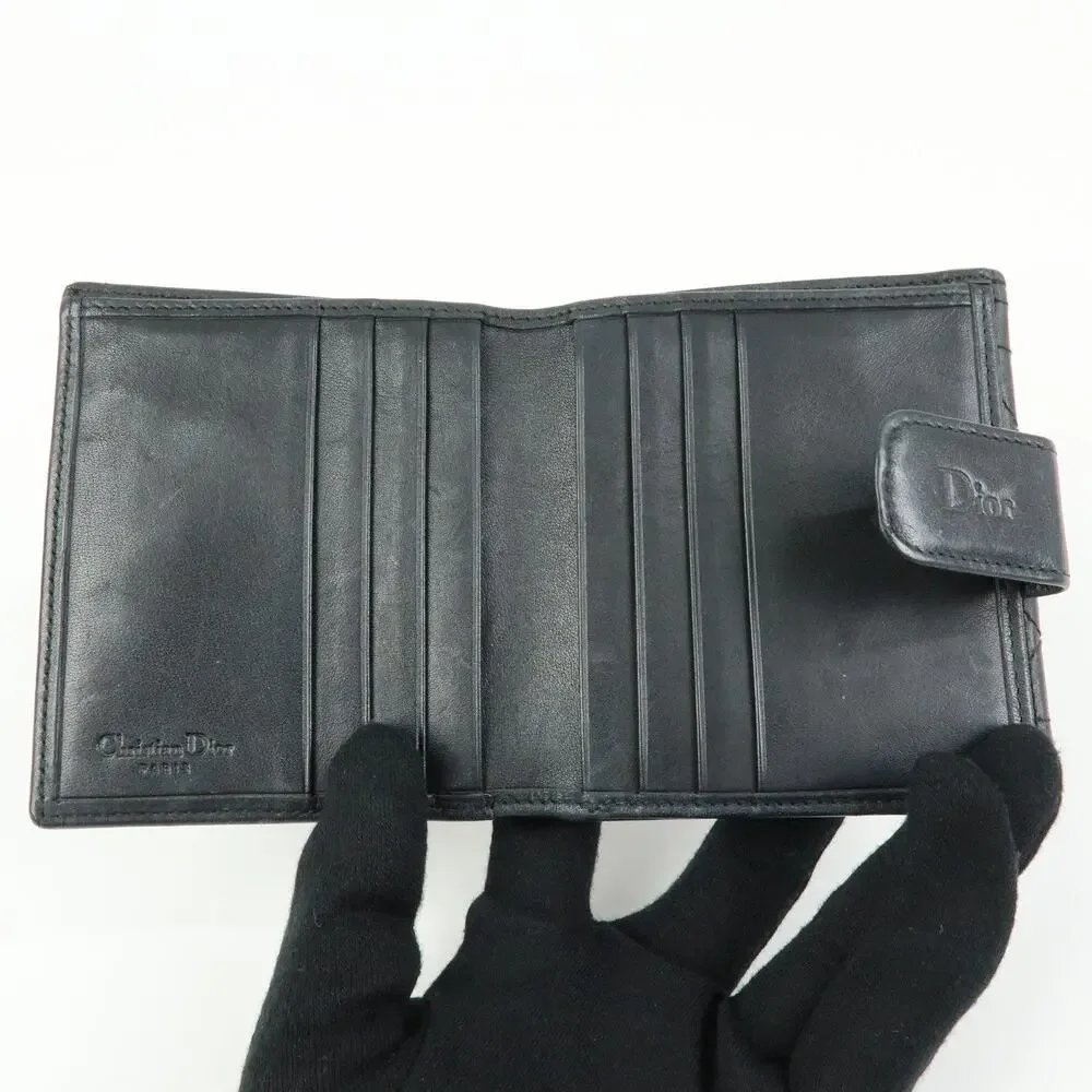 Christian Dior Cannage Lambskin Bi-fold Compact Wallet Black